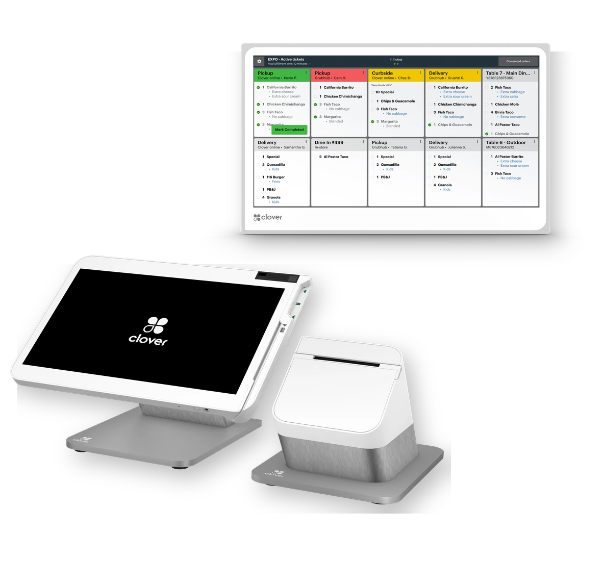 Connected Clover restaurant point-of-sale and kitchen display setup