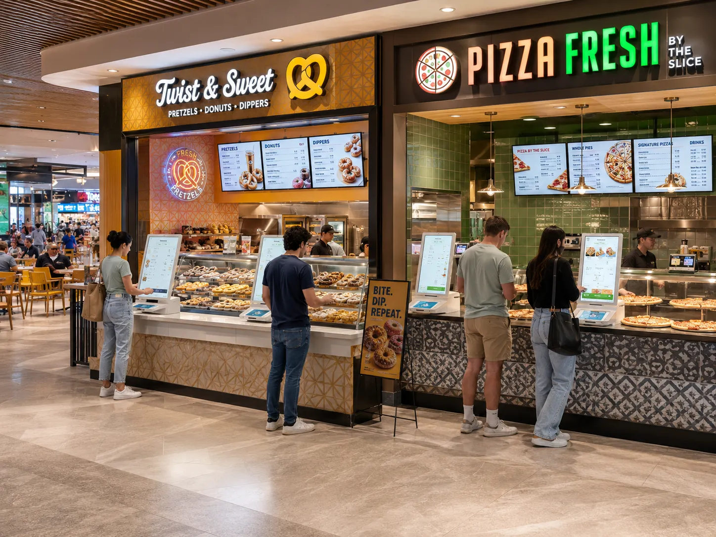 Customer using Clover Kiosk self-service ordering screen